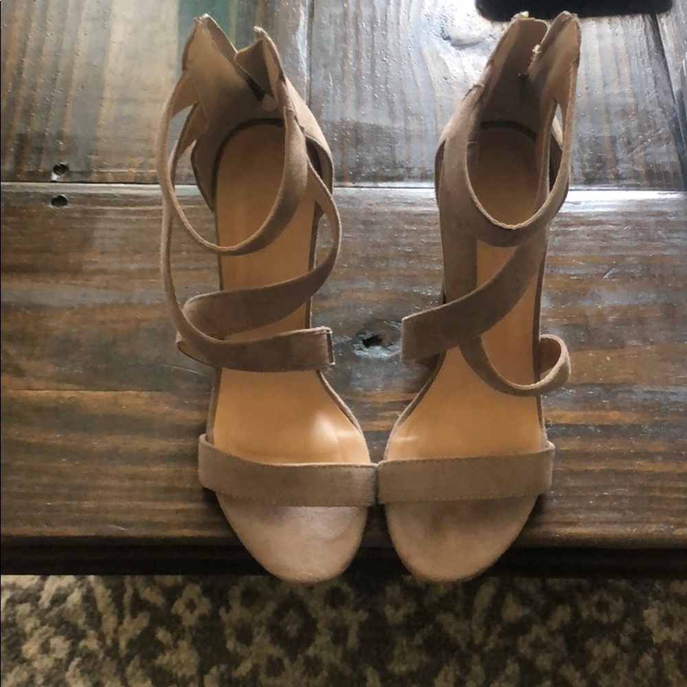 Taupe strap chunky heel